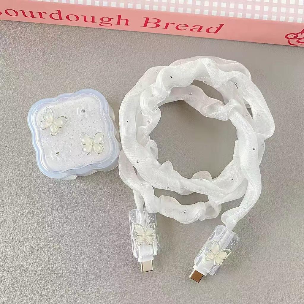 Suitable for Apple 40w charger protective case butterfly iPhone17Pro/16 data cable protective case rope