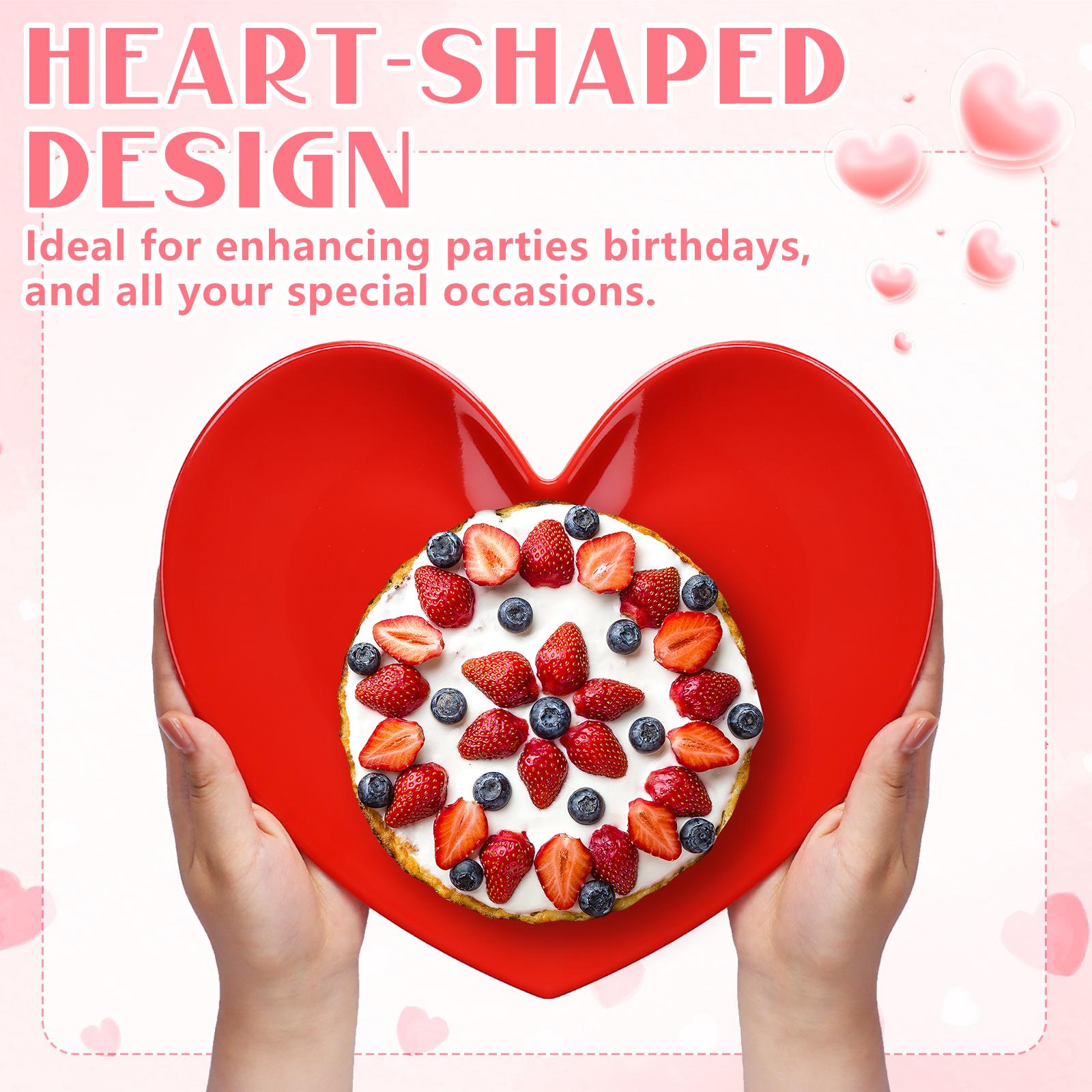 6 Pcs 11  Heart Shaped Plates Large Valentine S Plates Unbreakable Ceramic-Like Heart Dessert Dinner Charger Salad Serving Charg красный