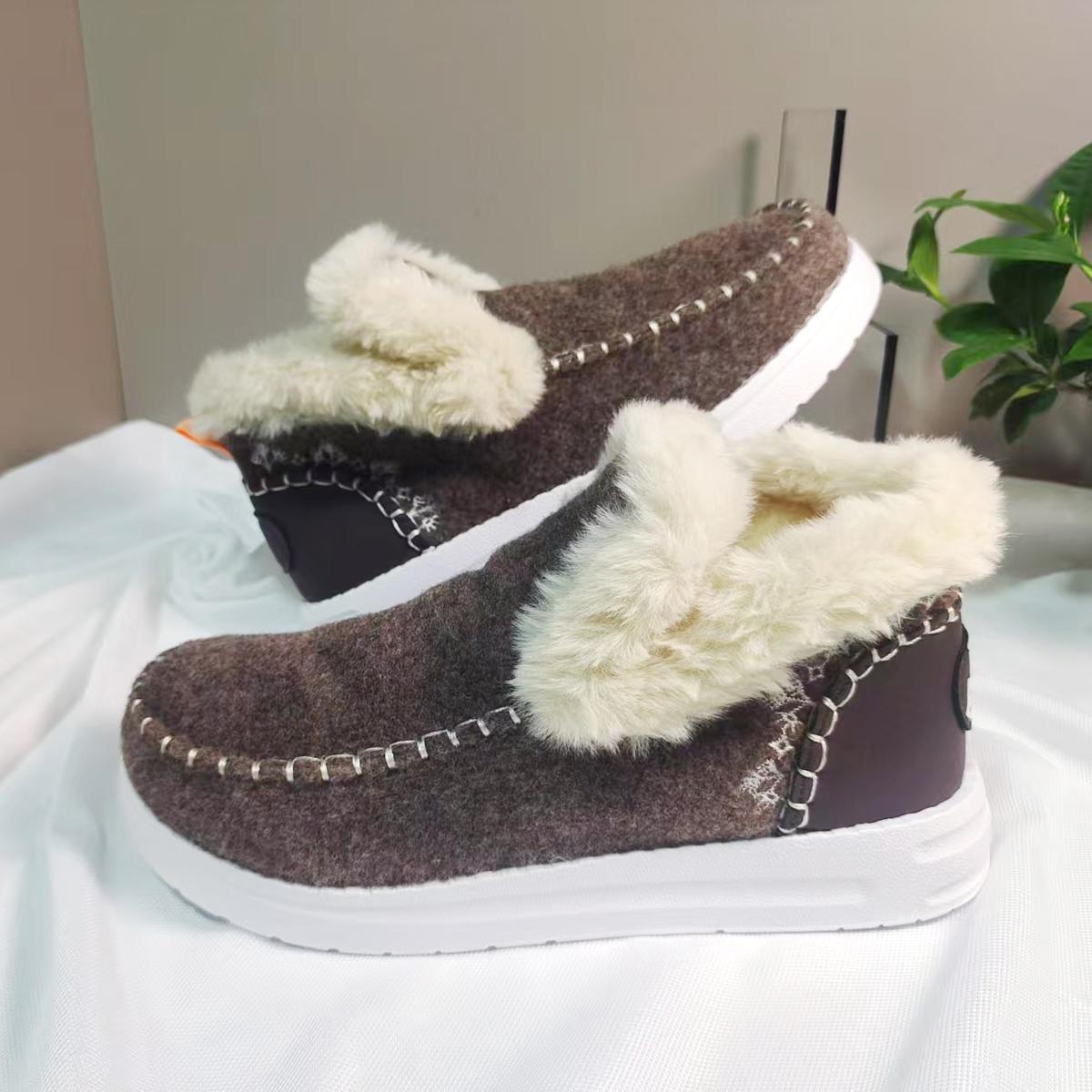 

Fashion Fashion Stitching Decoration Non Slip Snow Boots Women 2025 Winter Round Toe Low Heel Fur Ankle Boots Warm Short Plush Booties 43 коричневый