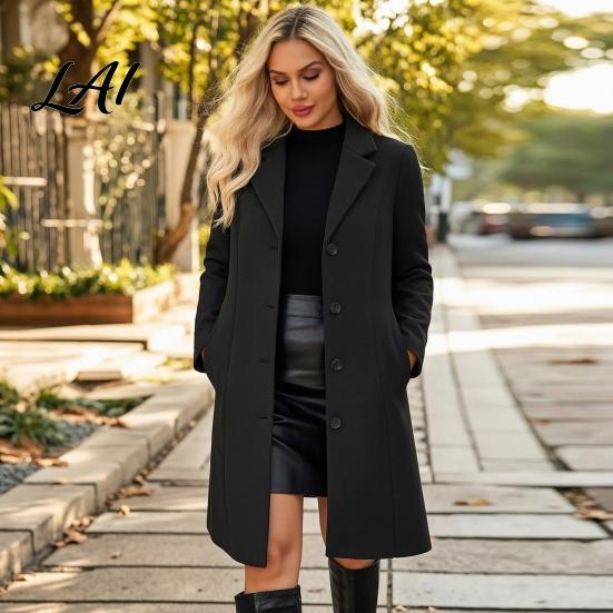 Single Breasted Coats Notch Lapel Collar Long Coat for Women Sleeves Women Casual Blazer Jacket Slim Fit Solid Color Outerwear Fall Winter Jacket