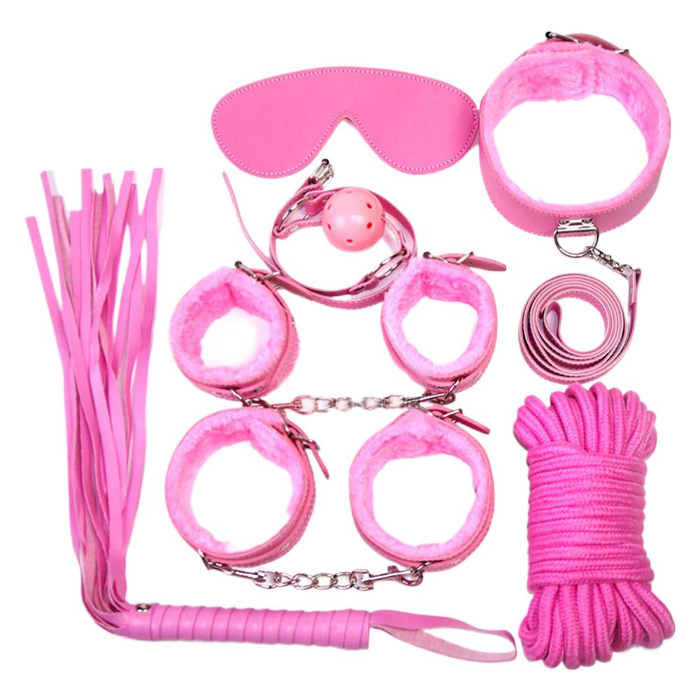 Sexy Leather BDSM Kits Plush Sex Bondage Set Handcuffs Sex Games Whip Gag Nipple Clamps Sex Toys For Couples Adults Games