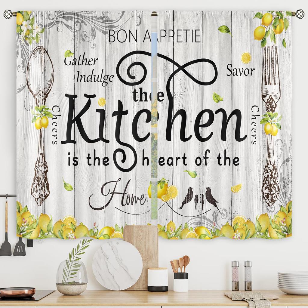 Farmhouse Fall Autumn Kitchen Curtains Rustic Flower Print Bedroom Living Room Treatment Window Drapes Curtain With Blackout Polyester Perfect For