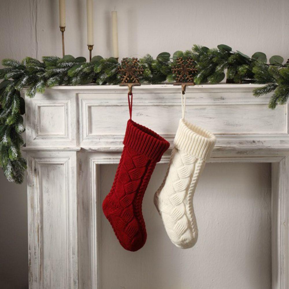 Yarn Knitted Christmas Socking Solid Color Christmas Gift Bag Xmas Tree Hanging Ornaments Holiday