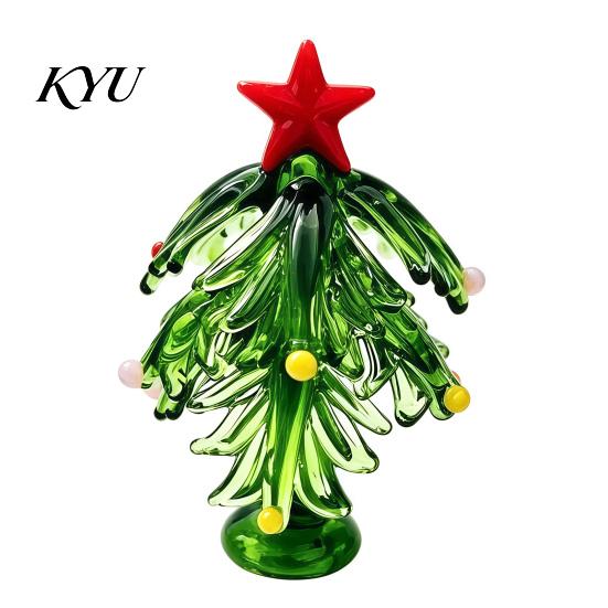 Modern Glass Xmas Sculpture Christmas Tree Figurine, Handmade Santa Deer Desk Decor, Miniature Tabletop Holiday Decoration Ornament for Car