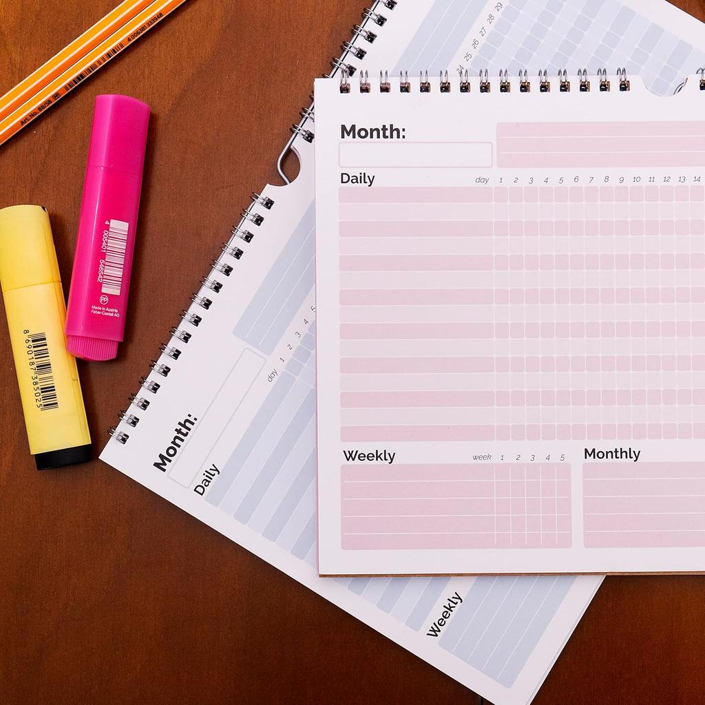 HADIGU Habit Tracker Calendar, (Undated 12 Month) with Spiral Bound and Hanger, A4 size (8.3"x11.7"), Habit Tracker Journal for Daily Weekly and