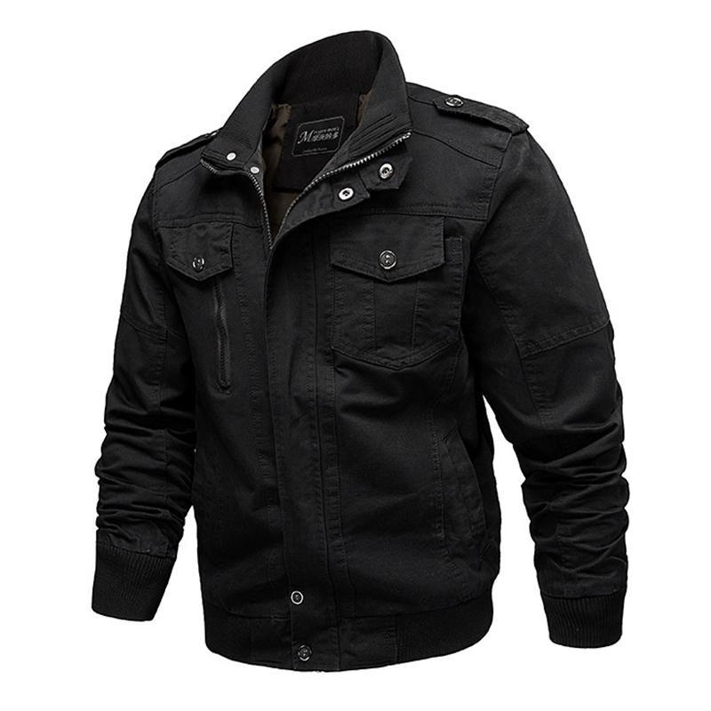 Cotton Polyester Blend Multiple Pockets Zipper Closure Military Inspired Bomber Jacket Casual Outerwear for Men