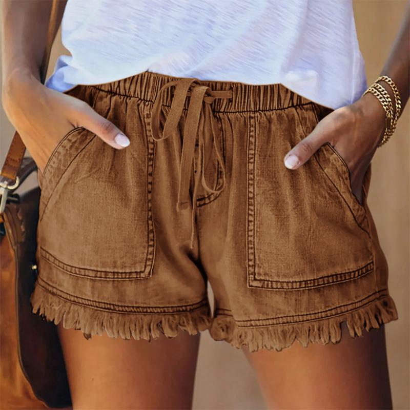 2026 New Elastic Waist Drawstring Casual High-Waisted Slimming Women's Denim Shorts