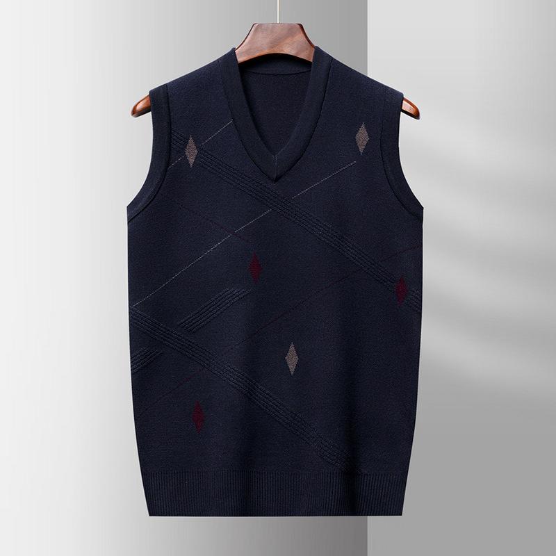 

Men s Thickened Sleeveless V-neck Sleeveless Knitted Sweater Pull-up Base Vest 4XL