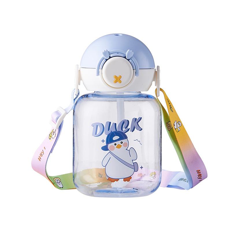 Kids straw cup cute plastic cup cartoon water cup drop and leak proof cup outdoor portable bullet lid water bottle
