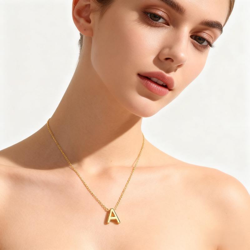 26 Large Capital English Letter Necklace Polished Smooth Hole-Punched Pendant Fine Chain Women's Item