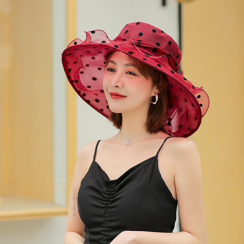 New Ladies Elegant Flower Church Hats Summer Large Wide Brim Fedora Hat For Women Organza Hat Beach Sun Kentucky Derby Hat