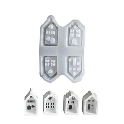 Ornament Mould Flexible Silicone Mold for Office Decoration Hollow House Shaped Desktop Embellishment Making Molds