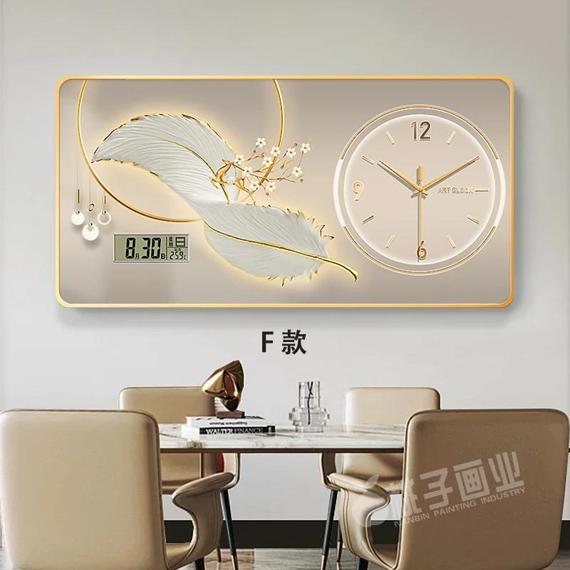 New perpetual calendar decorative painting light luxury feather wall clock living room hanging painting home electronic clock
