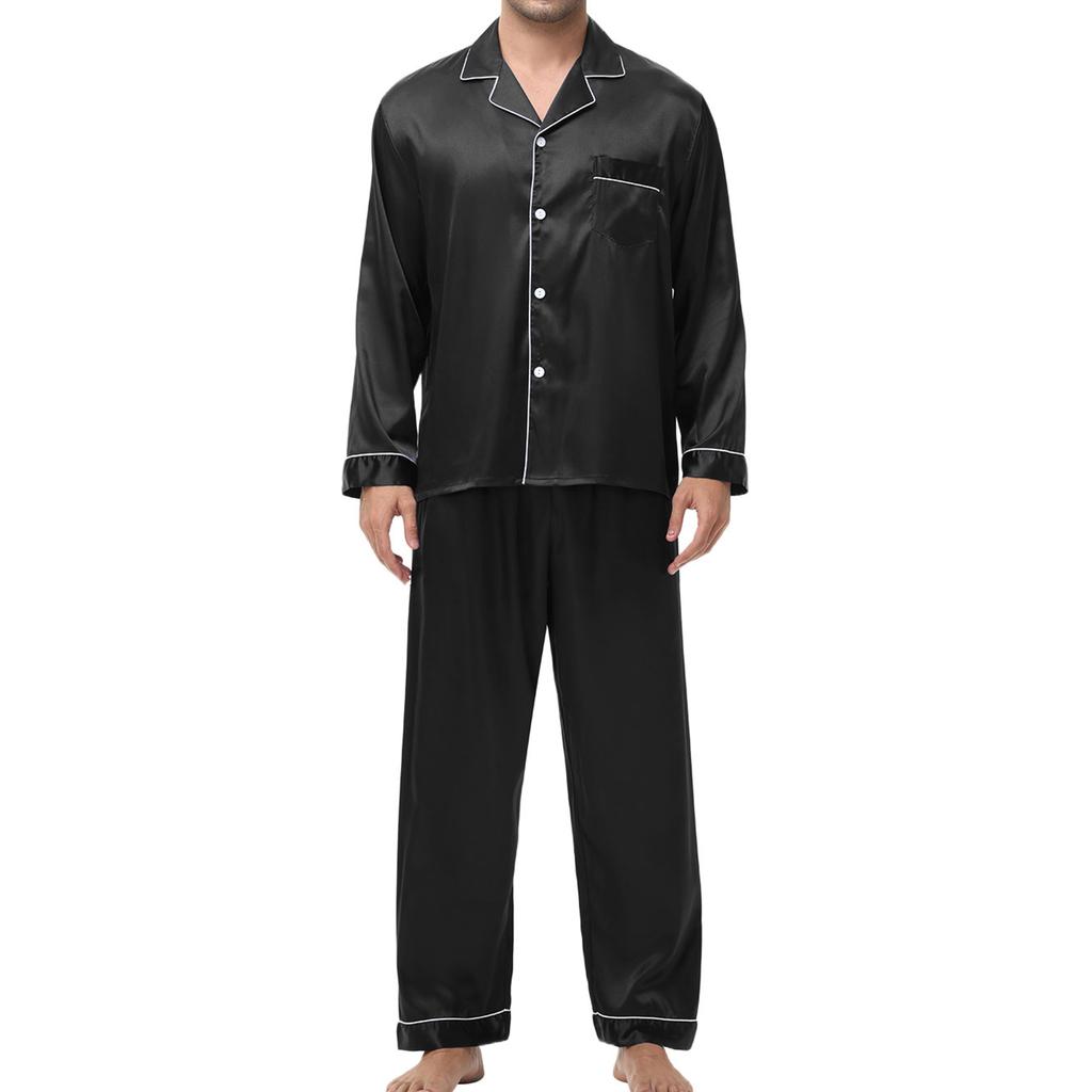 Pijamale pentru bărbați Mătase Mătase de gheață Versiune coreeană Set costum de casă cu pantaloni cu mânecă lungă pentru bărbați
