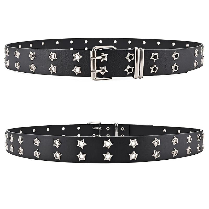 Ceinture femme rivetée œil étoile, double rangée de boucle aiguille, ceinture homme tendance en cuir PU, style hip-hop punk rock, ceinture jean