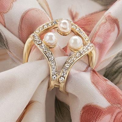 Bottone per Sciarpa da Donna, Fermaglio per Sciarpa a Doppio Anello con Perle Finte e Strass per Sciarpe di Seta, Sciarpe, Cinture, Fibbia per Sciarpa Accessorio Multi-Uso