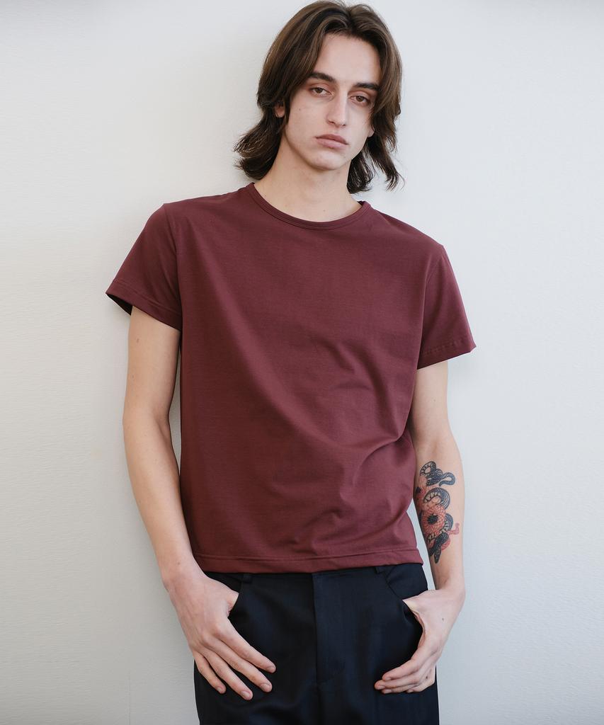 Beleun Regular Fit Cropped Cotton Short Sleeve (Burgundy)