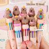 Capybara Multi-Color Cartoon Ballpoint Pen - Ten Colors Press-Type Note Marker for Students