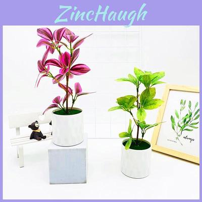 Simulated Multi Color Leaves Potted Artificial Fake Plant For Home Office Decor