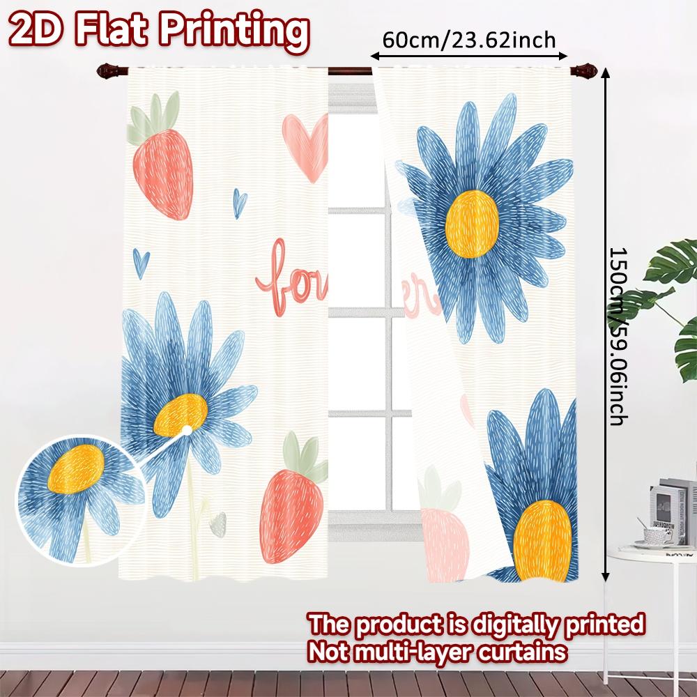 Set Of 2 Flat Printing Curtains Without Rod Flower Strawberry Delight Holiday Women Is Day Printed Versatile Curtain Polyester