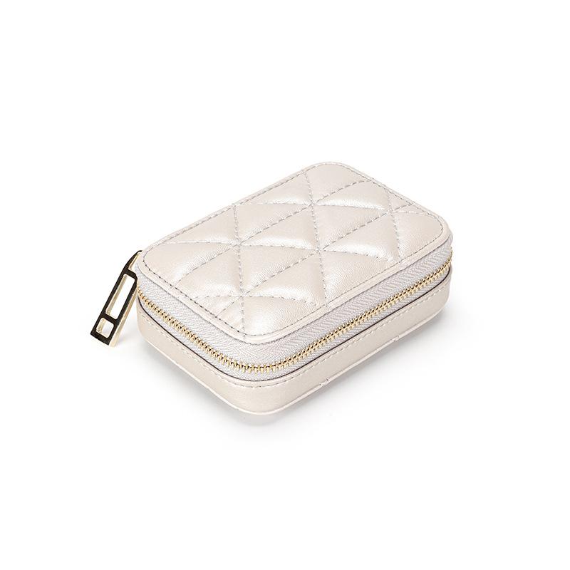 Leather makeup mouth red envelope women's new first-layer cowhide portable mirror cosmetic bag versatile storage small zipper bag