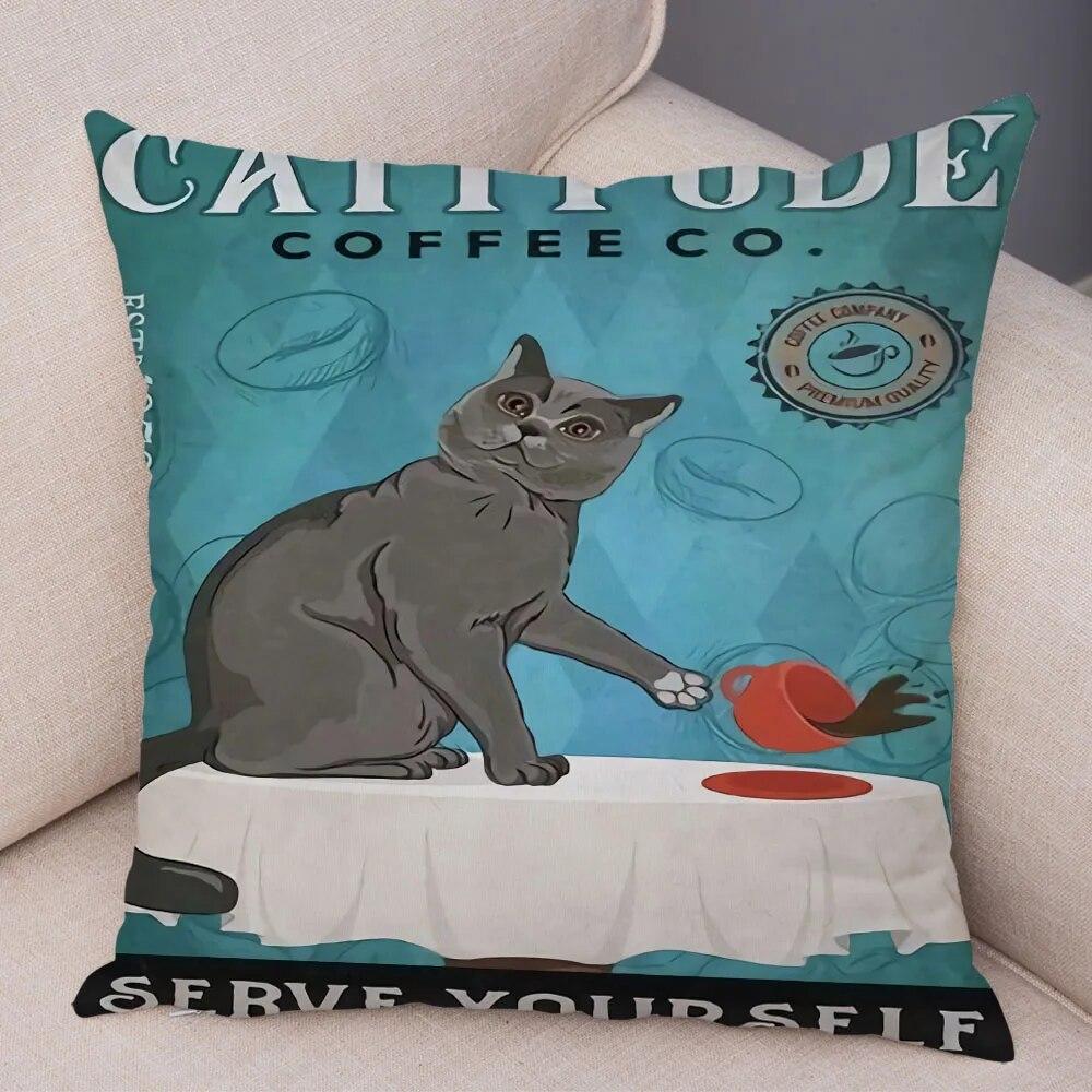 Cute Pet Cartoon Animal Cushion Retro Coffee Cat Pillowcase Decoration Sofa Home Car Pillowcase