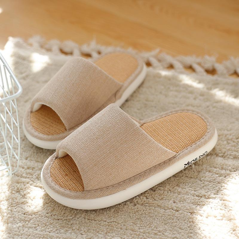 Linen Slippers Women's Summer Indoor Home Household High-end Cotton and Linen Floor Cool Slippers Thick Bottom Non-slip Four Seasons