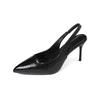 2025 new fashion patent leather thin high-heeled single shoes pointed head shallow mouth rear bill of lading with high-heeled single shoes