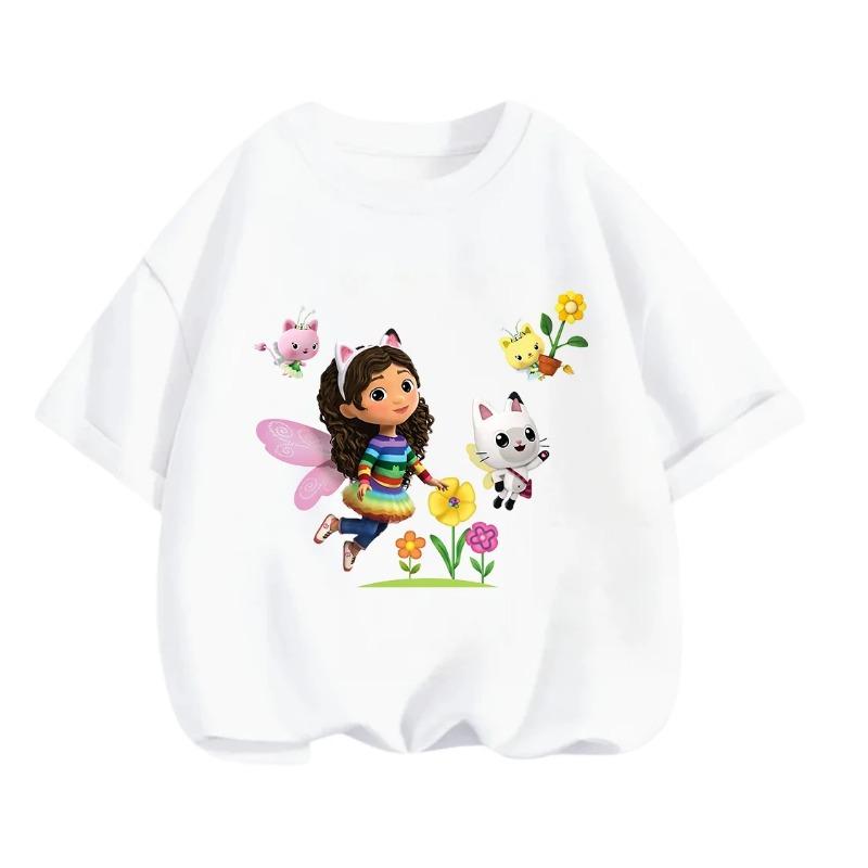 Gabby's Dollhouse Casual T Shirt Summer Cute Cartoon Print Fashion Crew Neck Tops For Children 3-14