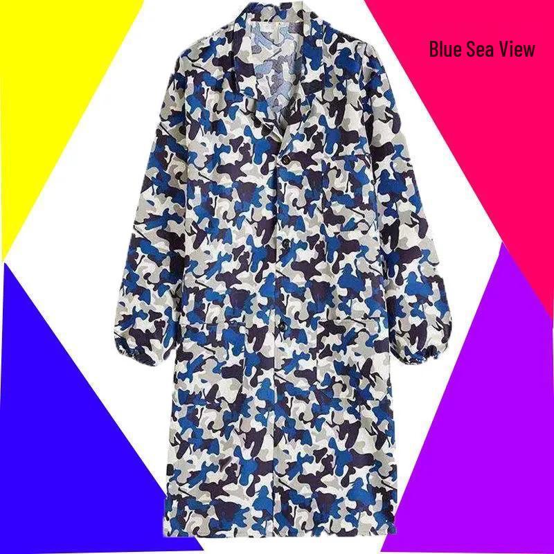 Men s & Women s Camouflage Work Coveralls - Breathable, Dustproof Long Sleeve Overalls and Apron, Blue