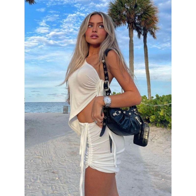 One Shoulder Pleated Short Skirt Two-Piece Set Ruched Short Skirt Two-piece Set