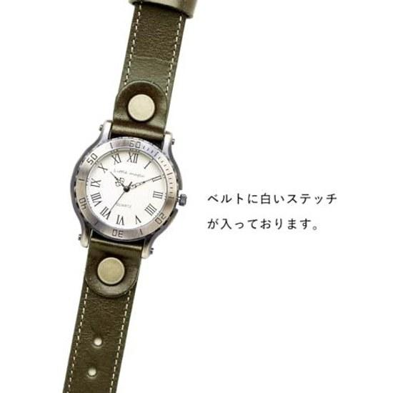 Little Magic (B-grade Item Khaki White Stitch Size L Face Belt) Aging Japan Leather Japanese Movement Metal Allergy Compatible Antique-style Men Women