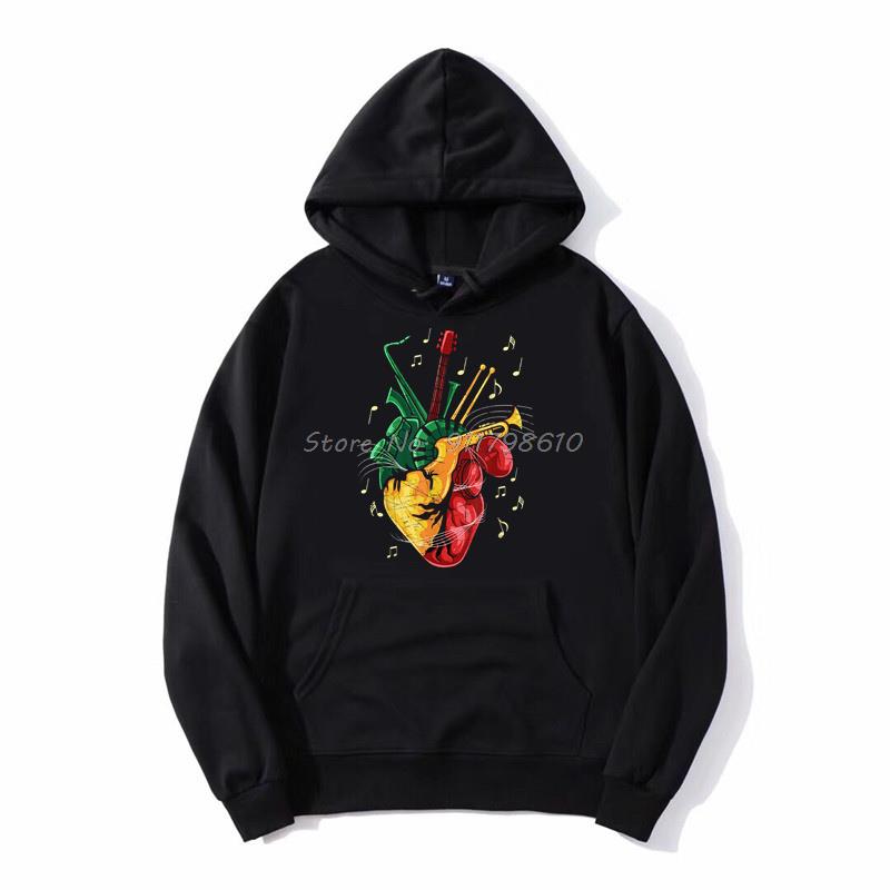 Reggae Liebhaber Jamaikanisches Herz Reggae Musik Rastafari Hoodie Herren Kapuzenpullover Fleece Kapuzenpullover Sweatshirt Streetwear Harajuku