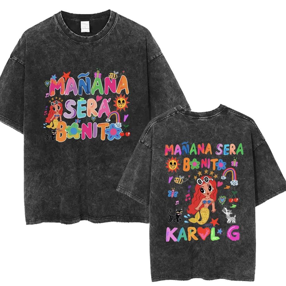 Hot Karol G Bichota Music Album Washed T Shirt Hip Hop Fashion Men Women Cotton Men Women Clothing Classi high quality soft tees
