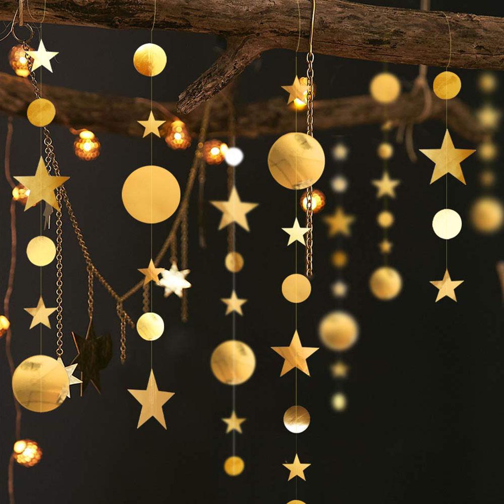 4m Five-Pointed Stars Round Mirror Effect Hanging Banner Bunting Party Decor