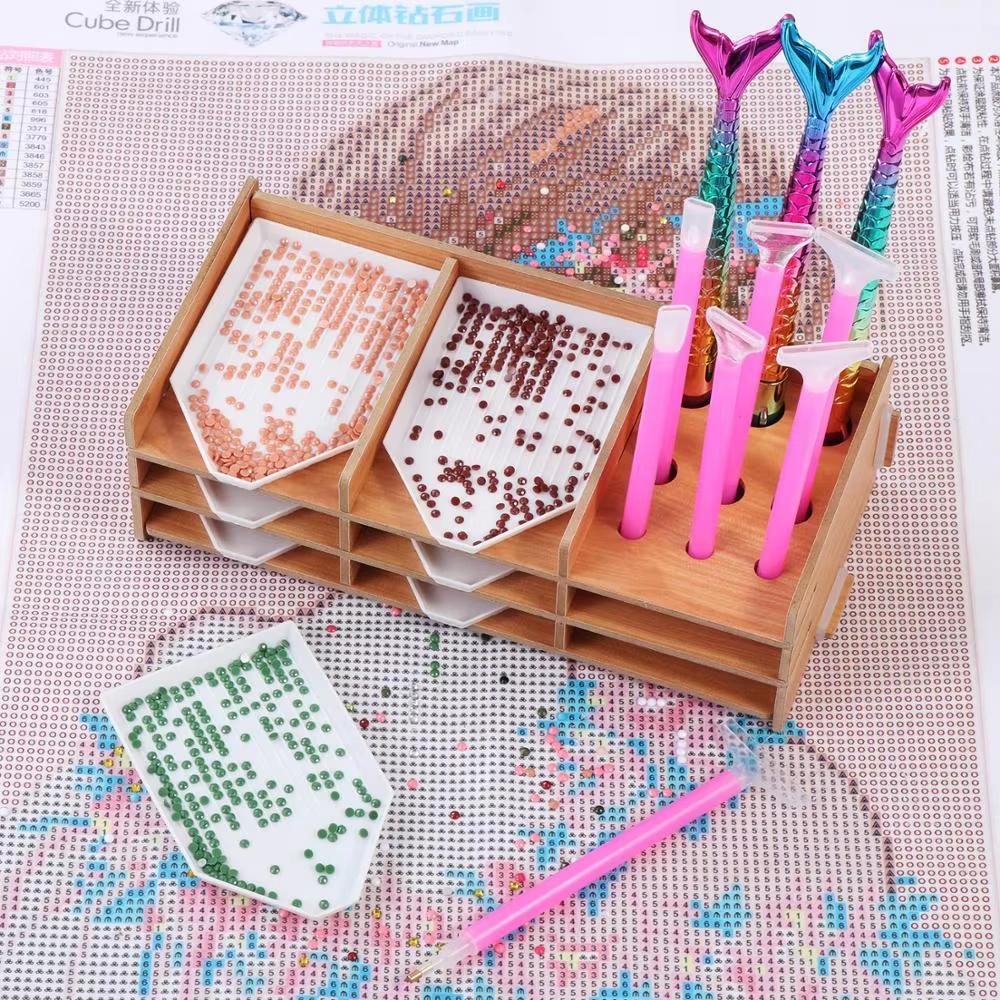 Wooden Diamond Painting Organizer Rack Multi Layer Tray Storage Holder for Beads Drills Pens Rhinestone Art and DIY Craft Tools