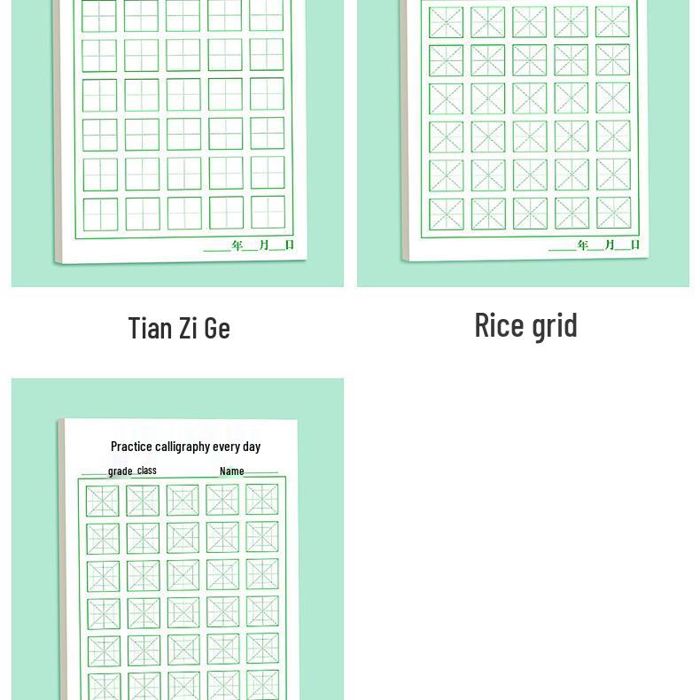 Elementary Calligraphy Practice Sticky Notes: Grid Paper & Steel Pen, 30 Characters Daily Regular Script, Tearable Self-Adhesive Sheets.