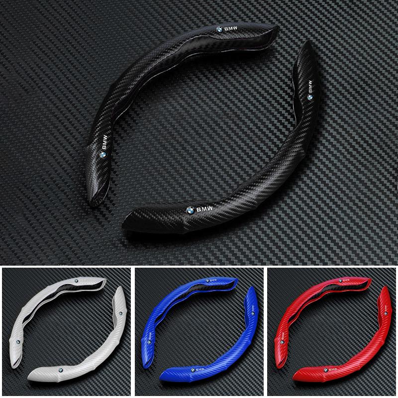 2Pcs Car Steering Wheel Cover Carbon Fiber Sports Ultra-thin Non-slip Card Cover For Bmw M Performance M3 M5 M6 F01 F20 F13 F30 F34