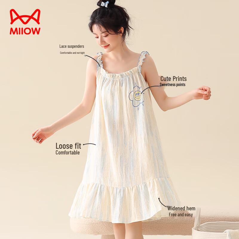 Mao Ren Women's Cotton French Strap Printed Nightdress