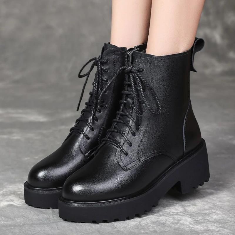 Fashion Booties Leather Lace-up Combat Chunky Hot Y2k Woman Short Shoes Chic and Elegant Trend 2025 New In Sale Pu Ankle Boots for Women