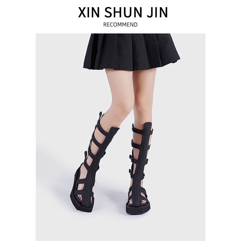 Thick-soled Cowhide Sandals High Boots Fashion Slim Long Martin Boots Internet Celebrity Ins Tide Summer New Cool Boots Women