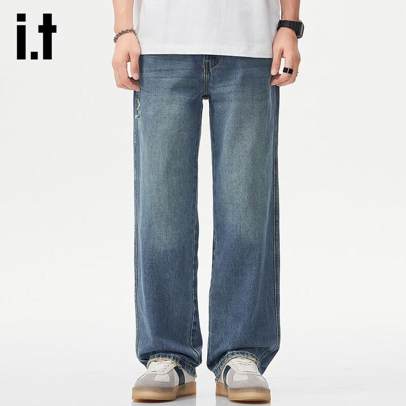 izzue it Men's Washed Loose Fit Straight Jeans