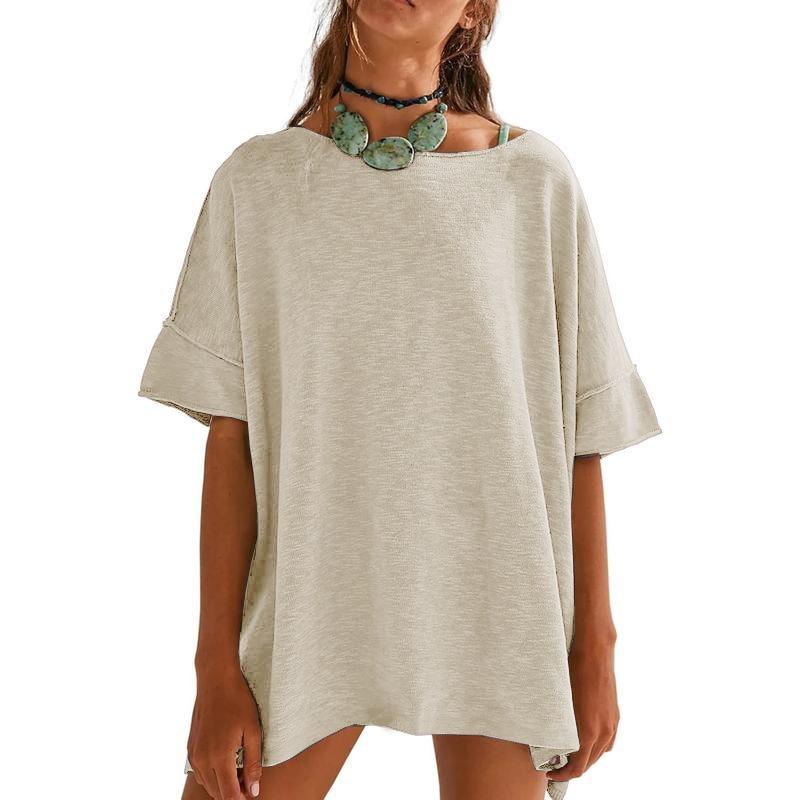 QICED Women's Fashion Casual Solid Color Print 1/2 Sleeves O-Neck Blouses & Shirts