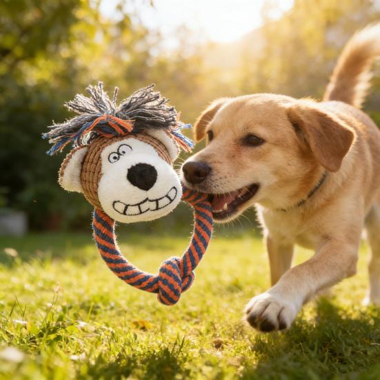 Dog Plush Animal Toy Squeaky Puppy Head Chew Elephant Monkey Toy Interactive Rope Knot Teething Toy