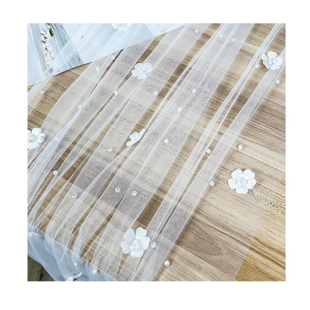 Elegant Flower Pearl Tablecloth Romantic Pearl Embellishments Tulle Fabric Tablecloth Decorative Semi-Transparent