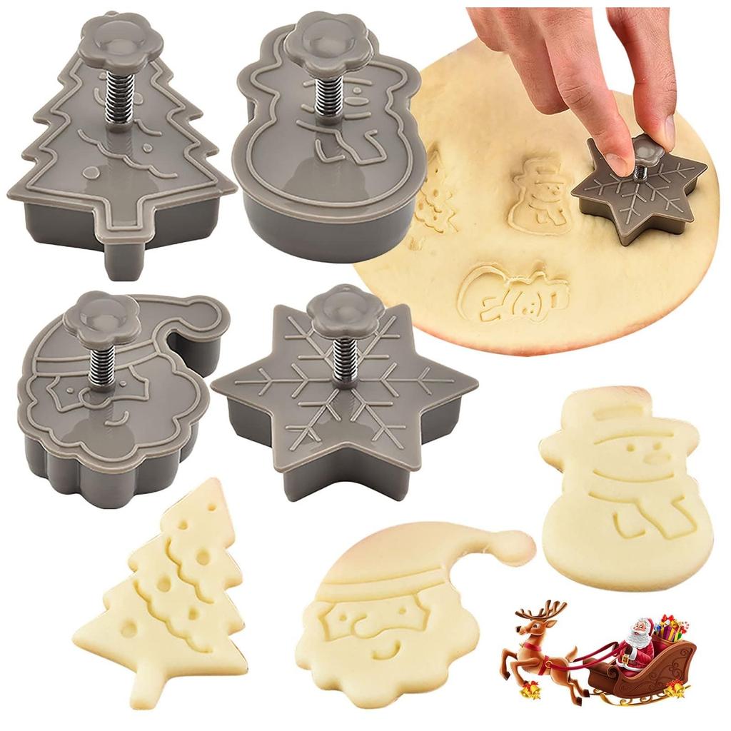 4-Piece Christmas Cookie Baking Mold Set with Snowman, Snowflake, Christmas Tree, and Santa Claus Designs