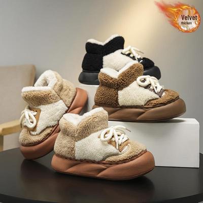 Pantoufles d'hiver en coton Parent-Enfant 2025: Bottes de neige d'intérieur décontractées à semelles épaisses, à talons, doublées de velours