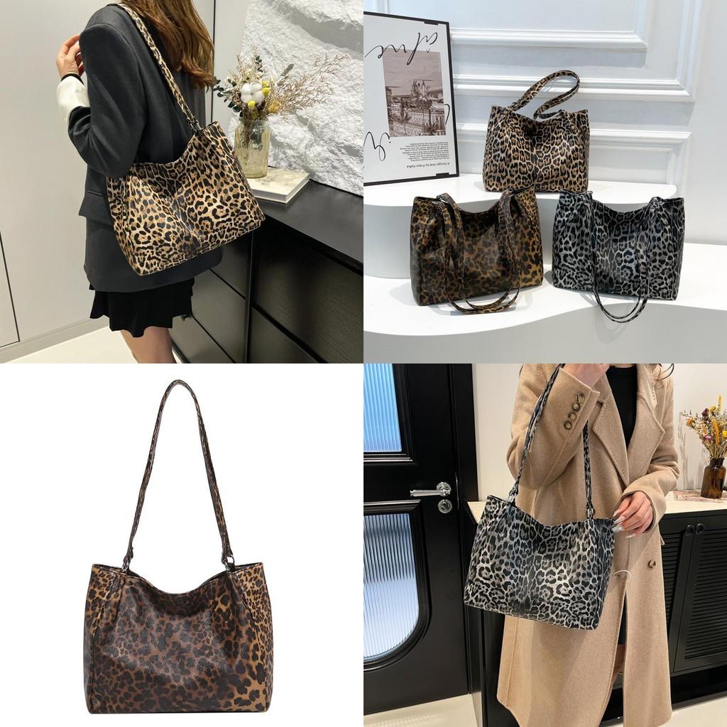 Chic Urban Simple Leopard Print Handheld Tote Bag Trendy Large Pu Shoulder Bag