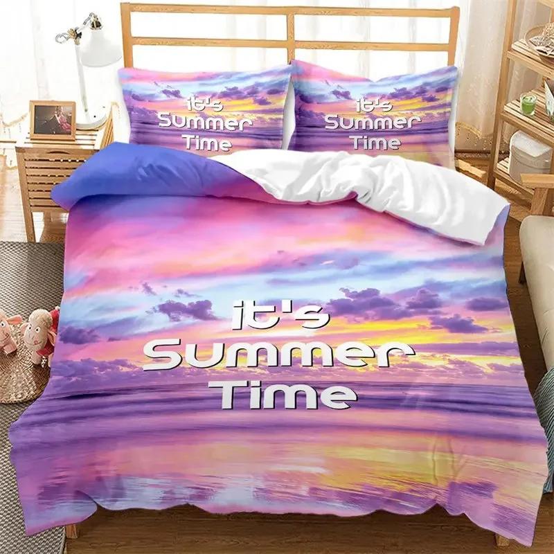 Hawaiian Summer Beach Duvet Cover Exotic Tropical Seascape Bedding Set Microfiber Palm Trees Comforter Cover For Kids Adult Room