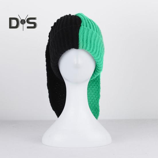 Cappello a Maglia Invernale Lungo con Decorazione Orecchie da Coniglio Colore a Contrasto Unisex Spesso Caldo Alta Elasticità Antivento Copricapo Cappello per Clima Freddo per Sci e